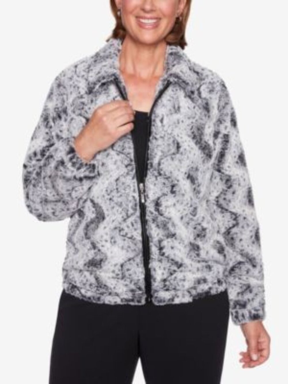 Alfred Dunner Soft Classic Faux Fur Jacket Grey Size 10P